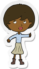 sticker of a cartoon woman asking question