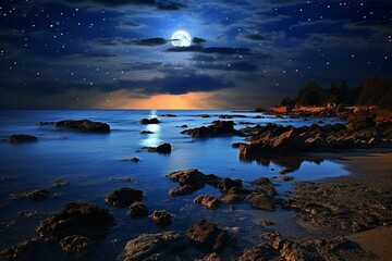 stunning seaside scenery at night. Generative AI