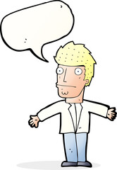 cartoon confused man with speech bubble