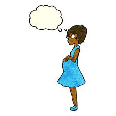 cartoon pregnant woman with thought bubble