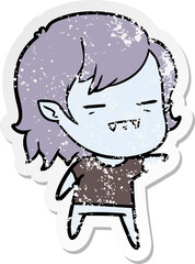 distressed sticker of a cartoon undead vampire girl pointing