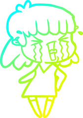 cold gradient line drawing of a cartoon woman