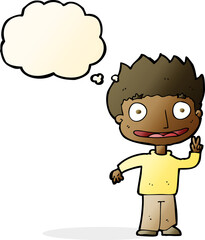 cartoon happy boy with thought bubble