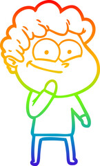 rainbow gradient line drawing of a cartoon happy man