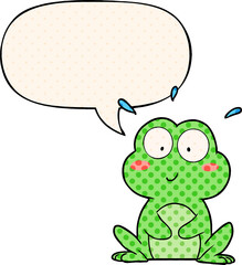 cute cartoon frog with speech bubble in comic book style