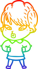 rainbow gradient line drawing of a cartoon woman