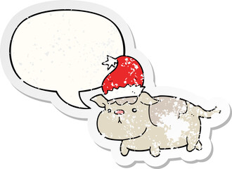 cute christmas dog with speech bubble distressed distressed old sticker