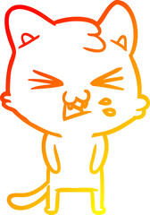 warm gradient line drawing of a cartoon cat hissing
