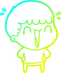 cold gradient line drawing of a laughing cartoon man