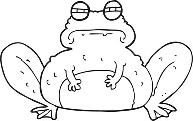 freehand drawn black and white cartoon frog