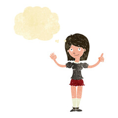 cartoon woman explaining idea with thought bubble