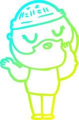 cold gradient line drawing of a cartoon man with beard