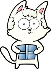 happy cartoon cat with present