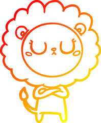 warm gradient line drawing of a cartoon lion