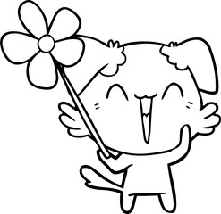 happy little dog with flower