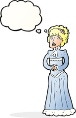 cartoon shocked victorian woman with thought bubble