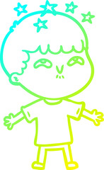 cold gradient line drawing of a cartoon amazed boy