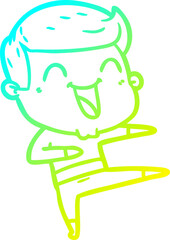 cold gradient line drawing of a cartoon man laughing