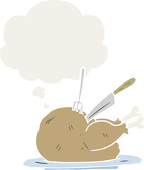 cartoon turkey with thought bubble in retro style