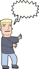 cartoon man gesturing with speech bubble