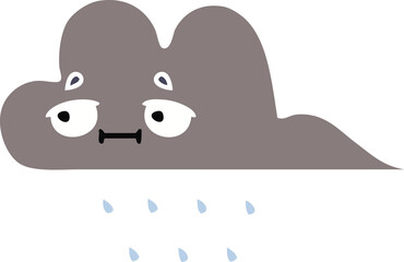 flat color retro cartoon of a storm rain cloud