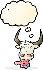 cartoon cow face with thought bubble