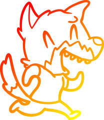 warm gradient line drawing of a laughing fox running away
