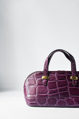 handmade purple embossed calfskin leather handbag, handmade leather bowler bag, artisan purple...