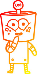 warm gradient line drawing of a happy cartoon robot giggling
