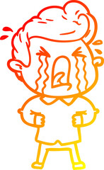 warm gradient line drawing of a cartoon crying man