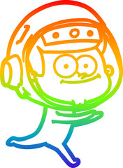rainbow gradient line drawing of a happy astronaut cartoon