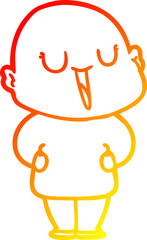 warm gradient line drawing of a happy cartoon bald man