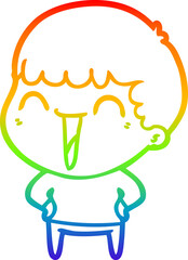 rainbow gradient line drawing of a cartoon happy man