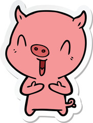 sticker of a happy cartoon pig