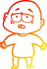 warm gradient line drawing of a cartoon tired bald man