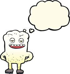 cartoon tooth looking smug with thought bubble