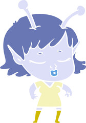 cute alien girl flat color style cartoon