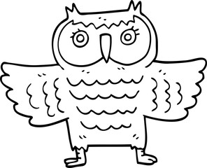 line drawing cartoon owl with flapping wings