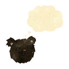 cartoon happy black bear face with thought bubble