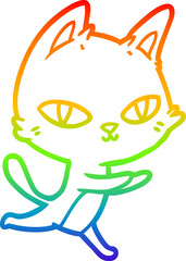 rainbow gradient line drawing of a cartoon cat staring