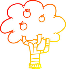 warm gradient line drawing of a cartoon apple tree