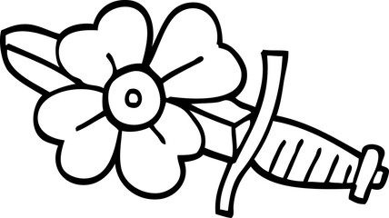 line drawing cartoon tattoo dagger symbol