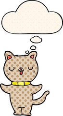 cartoon cat with thought bubble in comic book style