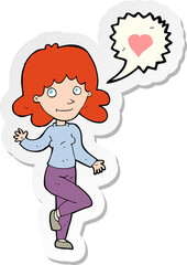 sticker of a cartoon woman in love