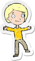 retro distressed sticker of a cartoon excited boy
