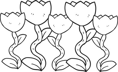 freehand black and white cartoon drawing of flowers