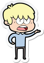 sticker of a worried cartoon boy