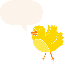 cartoon bird with speech bubble in retro style