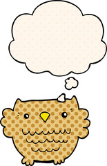 cartoon owl with thought bubble in comic book style