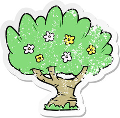 distressed sticker of a cartoon tree